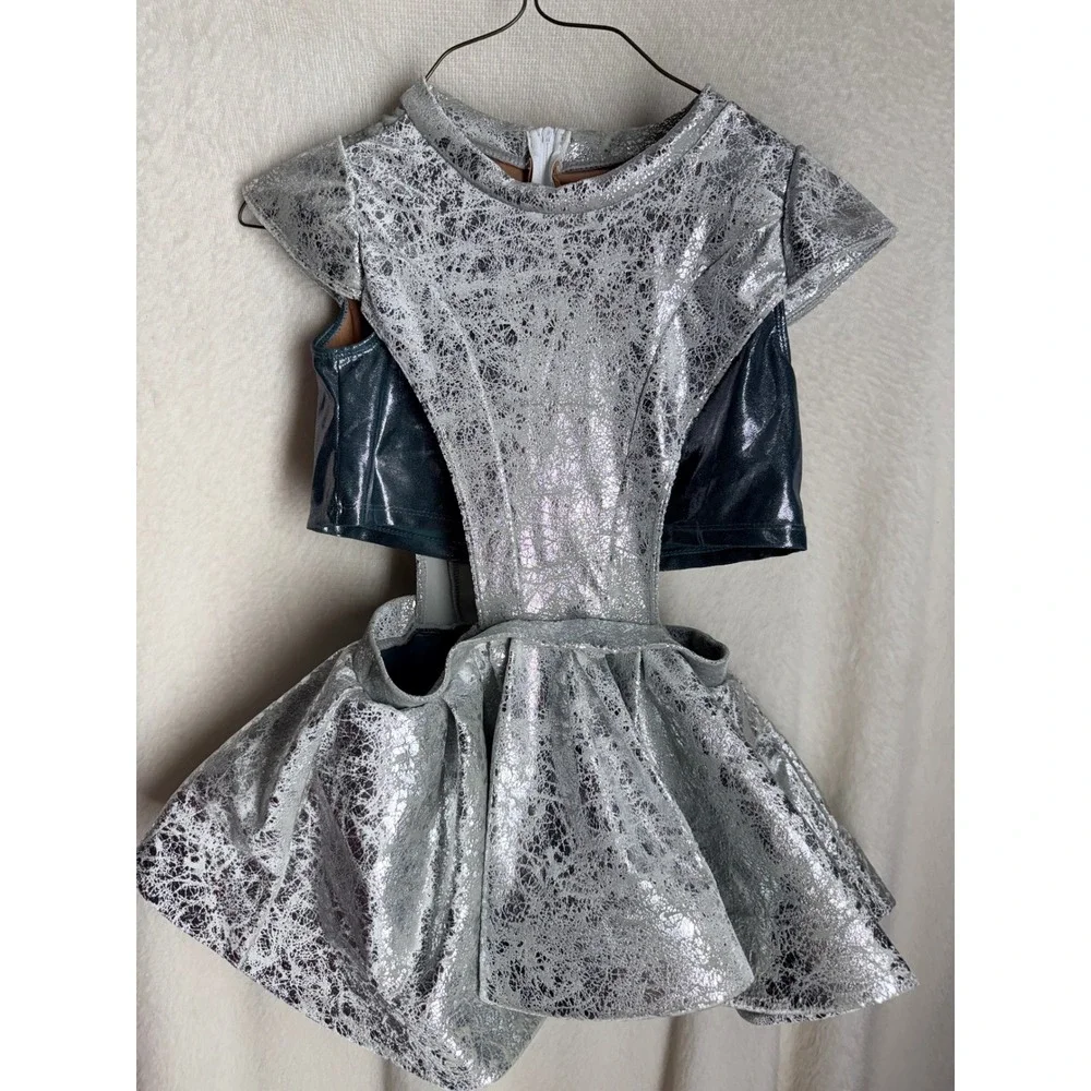 Tenth House Silver Metallic Cracked Foil Dance Costume Dress LC Kids